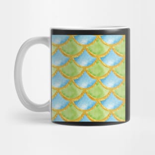 Mermaid Pattern Gold Green Blue Mug